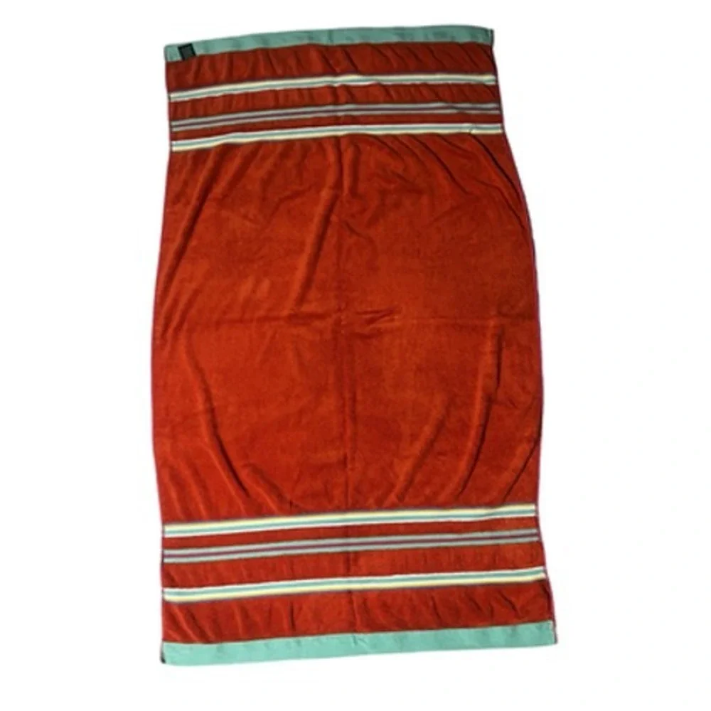 Vintage Ralph Lauren Beach Towel Striped Cotton‎ 62x36 Red Green Embroidered